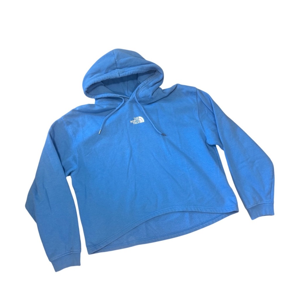 The North Face Womens XXL Blue Cropped Fleece Hoodie Sweatshirt Logo Light Blue